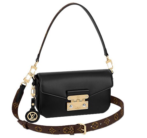 LOUIS VUITTON 송아지 가죽 및 캔버스 소재 트림 숄더 백, 핸드백, 숄더 백 여성 블랙 L24*W6*H15cm