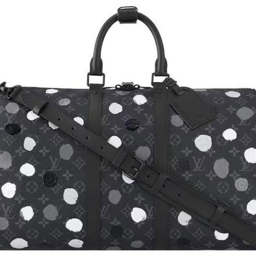 LOUIS VUITTON 야요이 쿠사마 콜라보레이션 키폴 소가죽 패치워크 캔버스 핸드백, 숄더 백, 크로스백, 여행 백 남성 블랙 L45*W20*H27cm