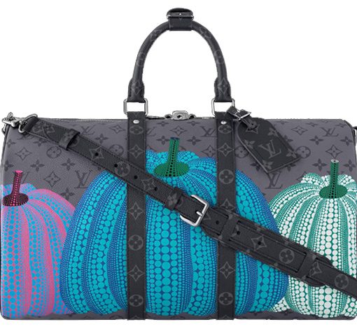 LOUIS VUITTON 야요이 쿠사마 콜라보레이션 키폴 코팅 캔버스 및 소가죽 여행 백, <브랜드_1>e 어깨 크로스백, 핸드백 남성 그레이 L45*W20*H27cm