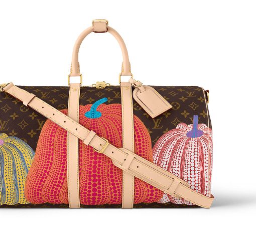 LOUIS VUITTON 야요이 쿠사마 콜라보레이션 키폴 코팅 캔버스 여행 백, 크로스바디백 핸드백 남성 브라운 L45*W20*H27cm