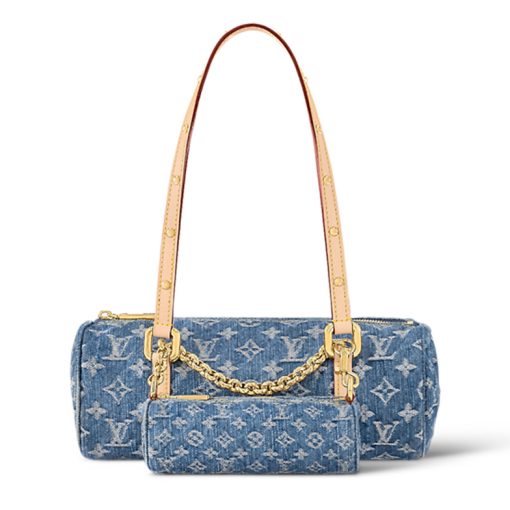 LOUIS VUITTON 파피용 데님 바빌론 콤보 백, 핸드백, 숄더 백 여성 데님 블루 L27*W11*H13cm