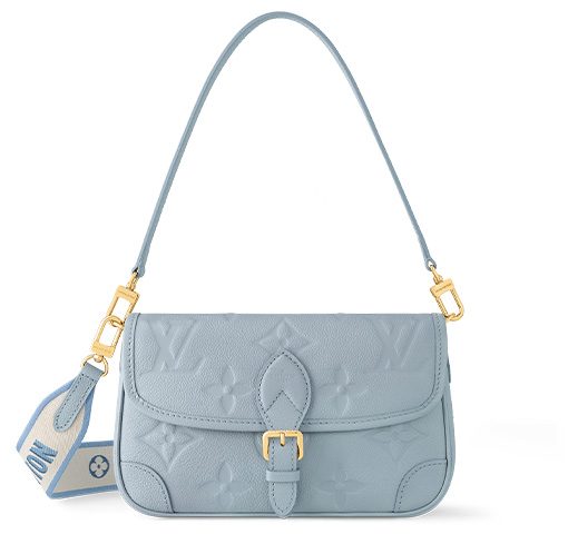 LOUIS VUITTON 다이앤 엠보싱 그레인 소가죽 바게트 핸드백, 숄더 백, 크로스백 여성 블루 L24*W9*H15cm