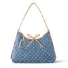 LOUIS VUITTON 캐리어올 데님 가죽 포함 쇼핑백, 핸드백, 숄더 백 M 여성 블루 L39*W15*H30cm