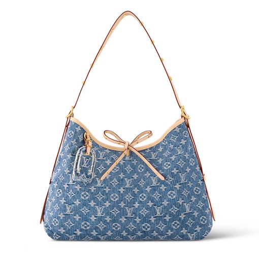 LOUIS VUITTON 캐리어올 데님 가죽 포함 쇼핑백, 핸드백, 숄더 백 M 여성 블루 L39*W15*H30cm