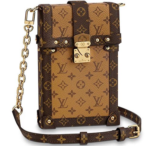 LOUIS VUITTON Trunk Vertical 코팅 캔버스 체인 백, 담배 케이스 백, 박스 백, 핸드폰 파우치, 원 숄더 크로스백 레귤러 여성 탠 L11*W3.5*H17.5cm