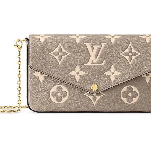 LOUIS VUITTON 루이 비통 포셰트 펠리시에 곡물 송아지 가죽 3 in 1 휴대용 크로스백, 숄더 백 여성 엘리펀트 그레이 & 밀크 화이트 L21*W3*H12cm